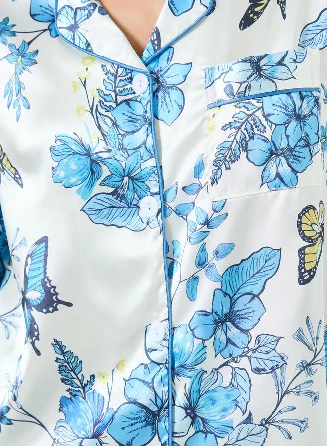 Take Two  Women Satin Floral Printed Shirt and Pyjama Set for Women | Best Price UAE